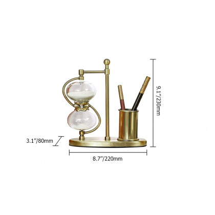 HMR - Vintage Antique Desk Decoration Brass Pen Holder 30 Minutes Hourglass Desk organizer