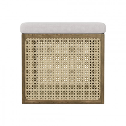 HMR - 18.1'' Boho Rattan Storage Ottoman Square Foot Stool in Khaki & Natural