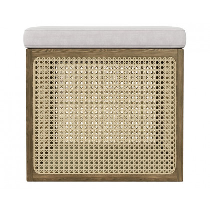 HMR - 18.1'' Boho Rattan Storage Ottoman Square Foot Stool in Khaki & Natural