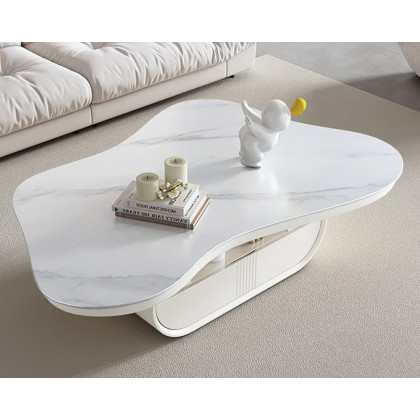 HMR - 51" Irregular Cloud Sintered Stone Coffee Table with Storage