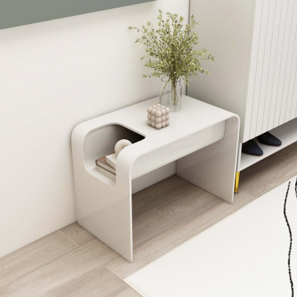 HMR C-Shaped Convertible Wood Side Table with Storage - White