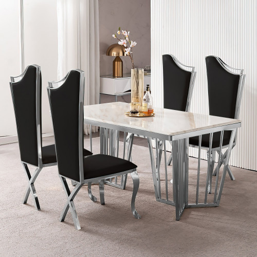 HMR Affordable Luxury Modern Dining Chairs with PU Leather Upholstery (Set of 2) - Black/Silver