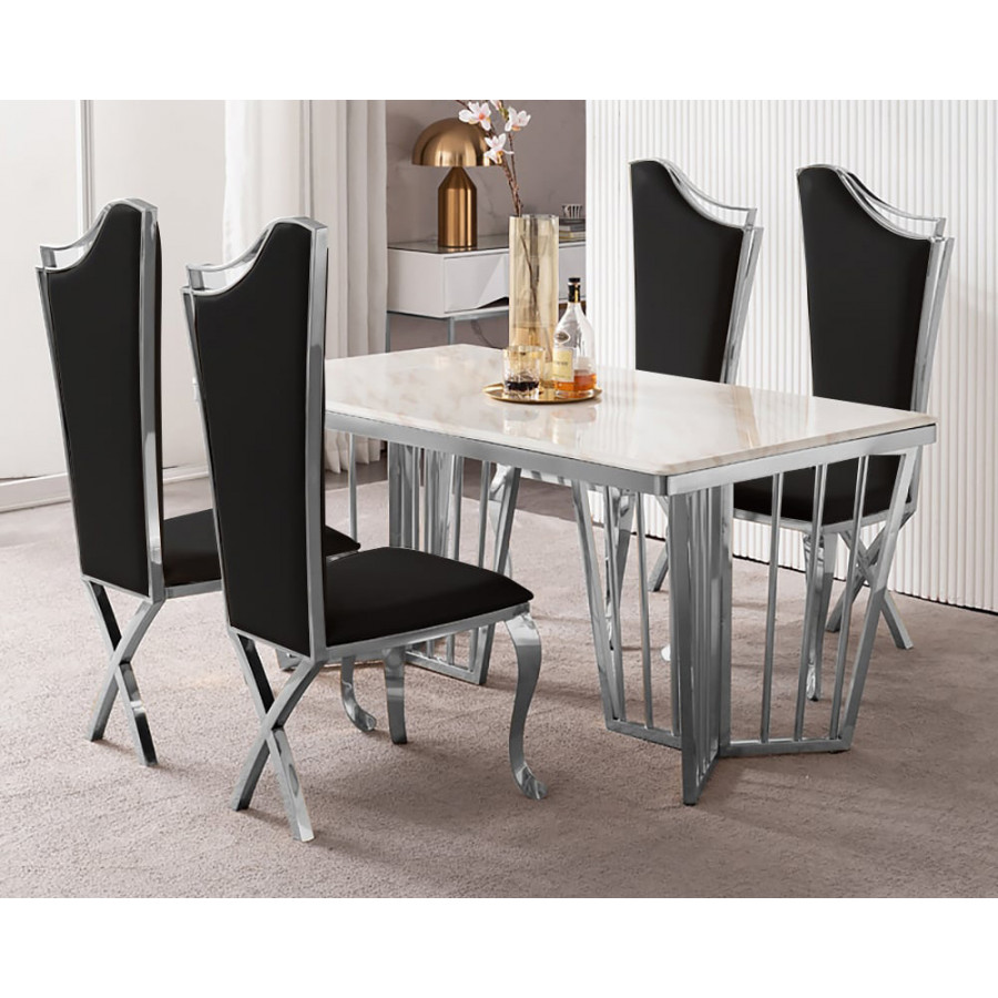 HMR Affordable Luxury Modern Dining Chairs with PU Leather Upholstery (Set of 2) - Black/Silver