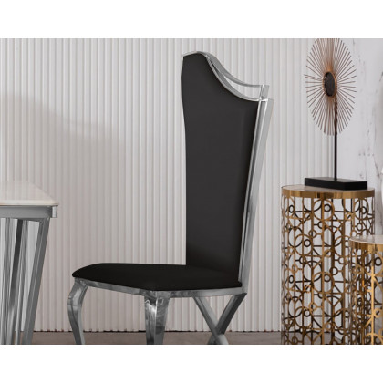 HMR Affordable Luxury Modern Dining Chairs with PU Leather Upholstery (Set of 2) - Black/Silver