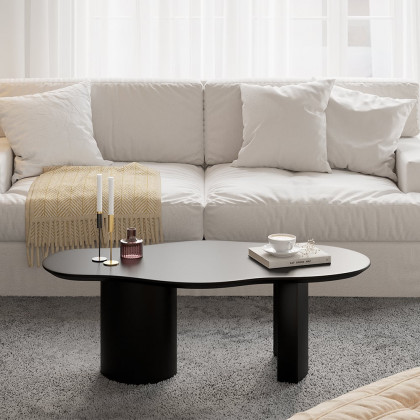 HMR 47" Japandi Funky Wood Coffee Table Abstract Cloud Shaped - Black