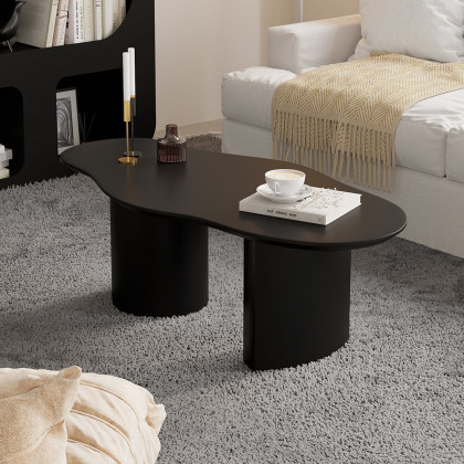 HMR 47" Japandi Funky Wood Coffee Table Abstract Cloud Shaped - Black