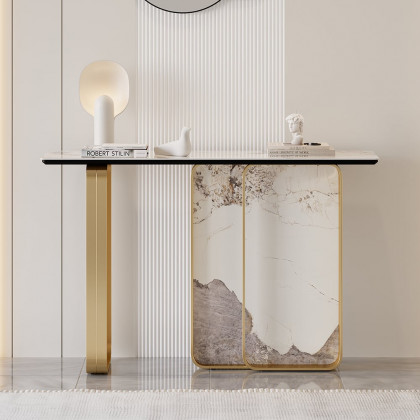 HMR - 47" W Modern Sintered Stone Console Table with Gold Stainless Steel Frame