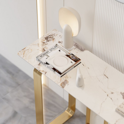 HMR - 47" W Modern Sintered Stone Console Table with Gold Stainless Steel Frame