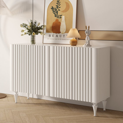 HMR - 59" Modern White Sideboard Buffet with Doors Carved Credenza Adjustable Shelves
