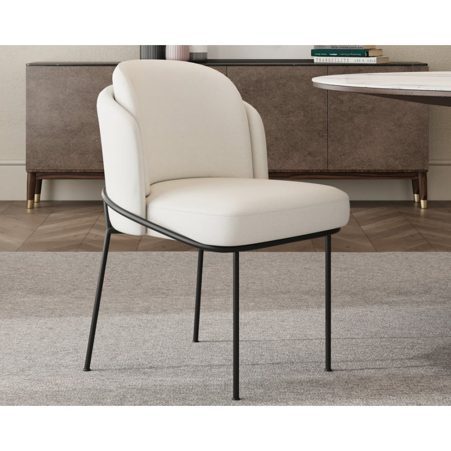 HMR Linenic Series Modern Dining Chairs with Linen Upholstery - White/Black, Set of 8