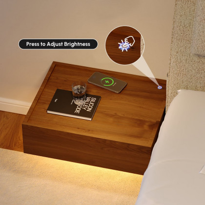 HMR - King Size Linen Bed with Floating Nightstands Bedroom Set