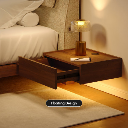 HMR - King Size Linen Bed with Floating Nightstands Bedroom Set