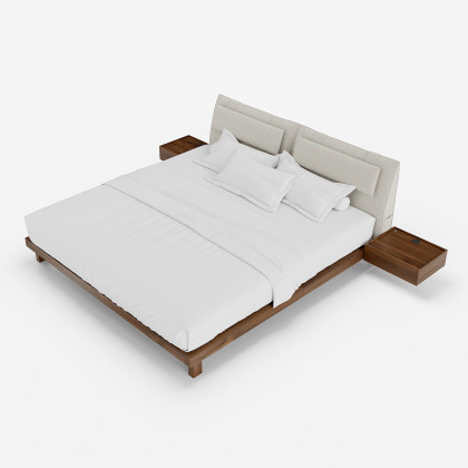 HMR - King Size Linen Bed with Floating Nightstands Bedroom Set