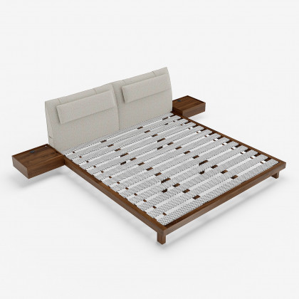 HMR - King Size Linen Bed with Floating Nightstands Bedroom Set