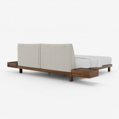 HMR - King Size Linen Bed with Floating Nightstands Bedroom Set