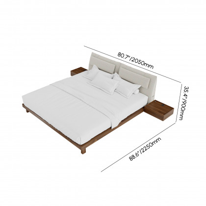 HMR - King Size Linen Bed with Floating Nightstands Bedroom Set