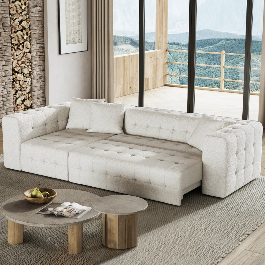 HMR - 112" Boucle Power Sectional Sofa Bed with Chaise