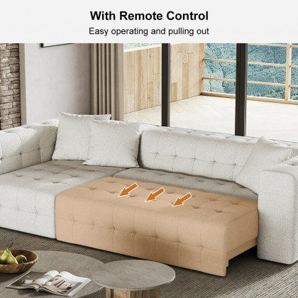 HMR - 112" Boucle Power Sectional Sofa Bed with Chaise