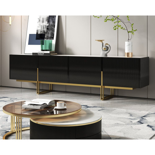 HMR Grovyn TV Stand & Nesting Coffee Table Set - Black, 78.7"W x 15.7"D x 23.6"H