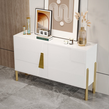 HMR - 55"W Modern White 6 Drawer Dresser Fluted Chest Storage Cabinet