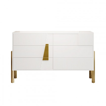 HMR - 55"W Modern White 6 Drawer Dresser Fluted Chest Storage Cabinet