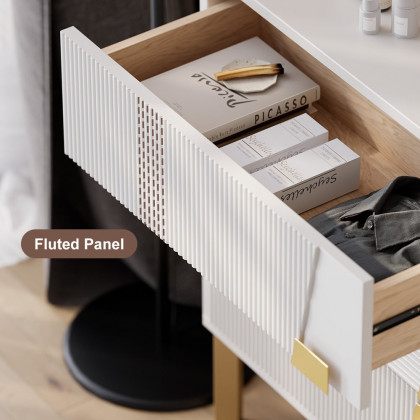 HMR - 55"W Modern White 6 Drawer Dresser Fluted Chest Storage Cabinet