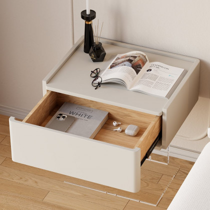 HMR - Modern White Faux Leather Floating Nightstand Bedside Table with Acrylic Frame
