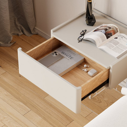 HMR - Modern White Faux Leather Floating Nightstand Bedside Table with Acrylic Frame