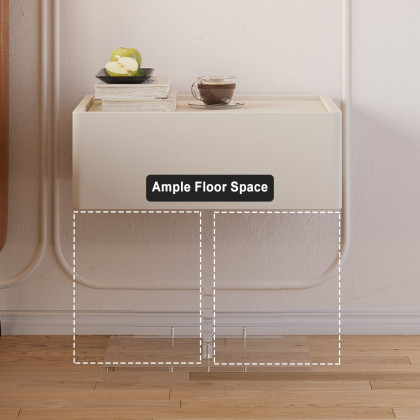 HMR - Modern White Faux Leather Floating Nightstand Bedside Table with Acrylic Frame