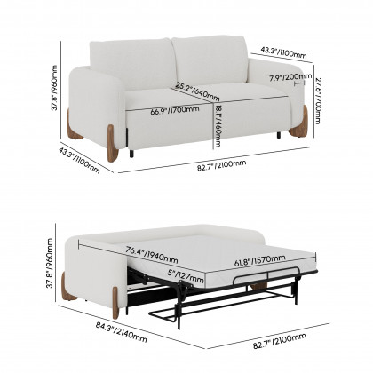 HMR - 83" Curva Queen 3-Seater Boucle Pop Up Sleeper Sofa with Mattress