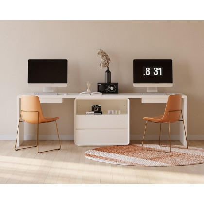 HMR - 94.5" 2-Person Double Desk Modern Retangular Office Desk 4 Drawers & 1 Cabinet