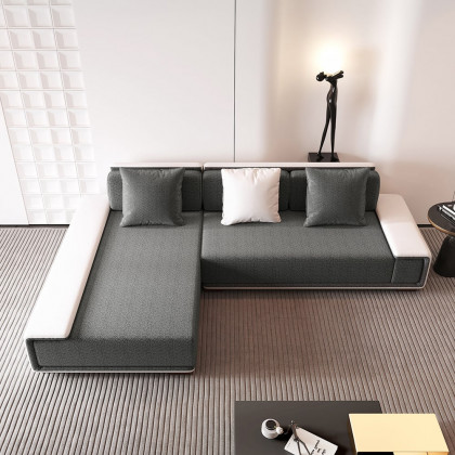 HMR - Doart 108.3" Cotton & Linen Convertible Sleeper Sofa Modular Corner L-Shaped 4-Seater