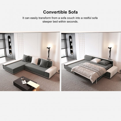 HMR - Doart 108.3" Cotton & Linen Convertible Sleeper Sofa Modular Corner L-Shaped 4-Seater
