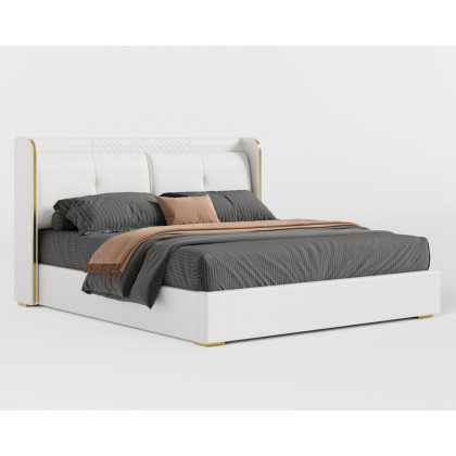 HMR Wingback Bed Headboard & 2 Nightstands Set with Wireless Charger - Off-White, King, Style A