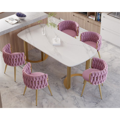 HMR Sweave Nordic Barrel Dining Chair with Velvet Upholstery (Set of 4) - Pink