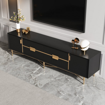 HMR Modern Rectangle TV Stand Media Console for 85" TVs with 4 Drawers & Doors MDF - Black, 78.7"