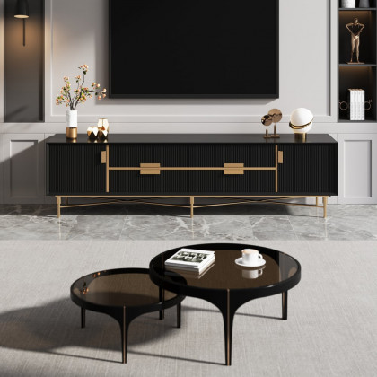 HMR Modern Rectangle TV Stand Media Console for 85" TVs with 4 Drawers & Doors MDF - Black, 78.7"