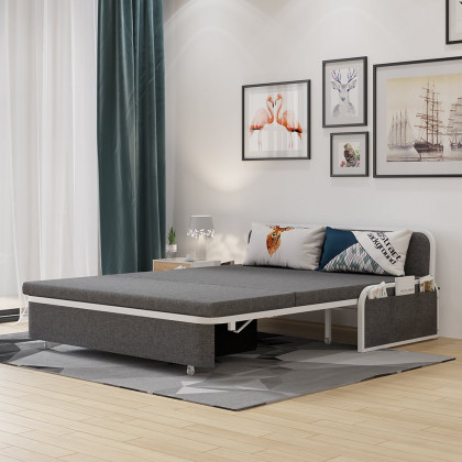HMR Modern 2-Seater Linen Sleeper Sofa with Trundle - Deep Gray, Queen Size