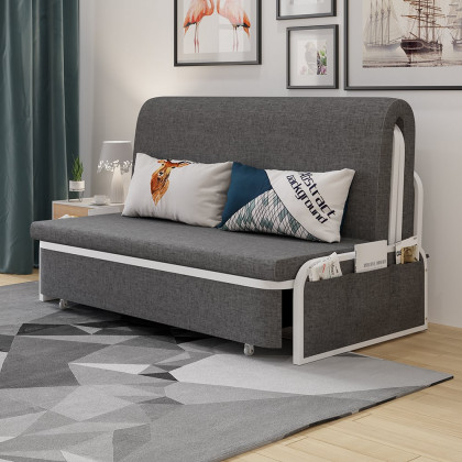 HMR Modern 2-Seater Linen Sleeper Sofa with Trundle - Deep Gray, Queen Size