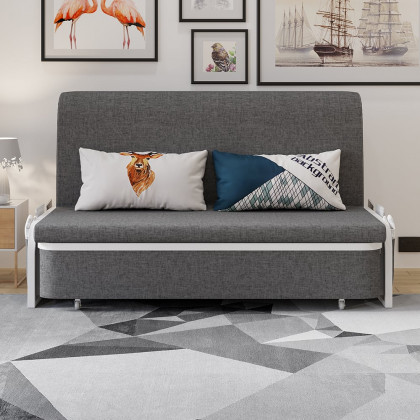 HMR Modern 2-Seater Linen Sleeper Sofa with Trundle - Deep Gray, Queen Size
