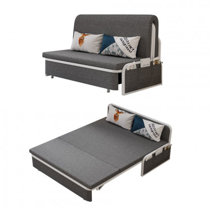HMR Modern 2-Seater Linen Sleeper Sofa with Trundle - Deep Gray, Queen Size