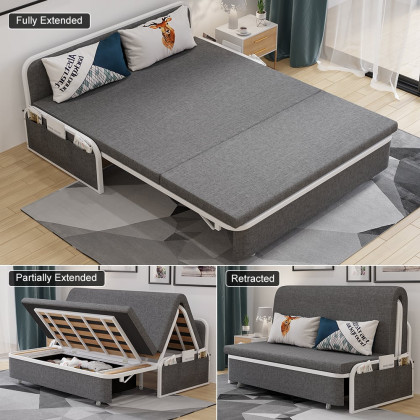HMR Modern 2-Seater Linen Sleeper Sofa with Trundle - Deep Gray, Queen Size