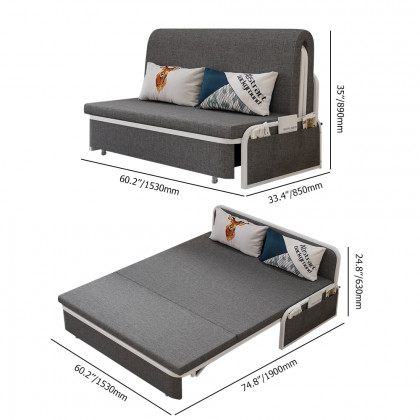 HMR Modern 2-Seater Linen Sleeper Sofa with Trundle - Deep Gray, Queen Size