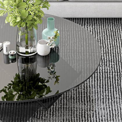 HMR - Acrylic Black Round Coffee Table in Geometric Abstract Art Deco Base Storage Shelves
