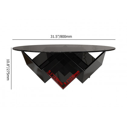 HMR - Acrylic Black Round Coffee Table in Geometric Abstract Art Deco Base Storage Shelves