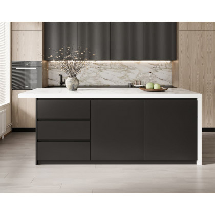 HMR Kitchen Island with Storage - White & Black, 72“/1830mm, Sintered Stone