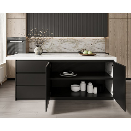 HMR Kitchen Island with Storage - White & Black, 72“/1830mm, Sintered Stone