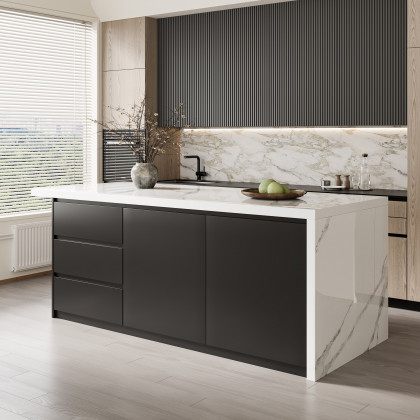 HMR Kitchen Island with Storage - White & Black, 72“/1830mm, Sintered Stone