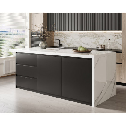 HMR Kitchen Island with Storage - White & Black, 72“/1830mm, Sintered Stone