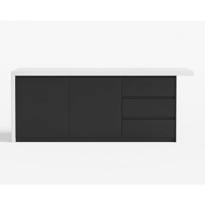 HMR Kitchen Island with Storage - White & Black, 72“/1830mm, Sintered Stone